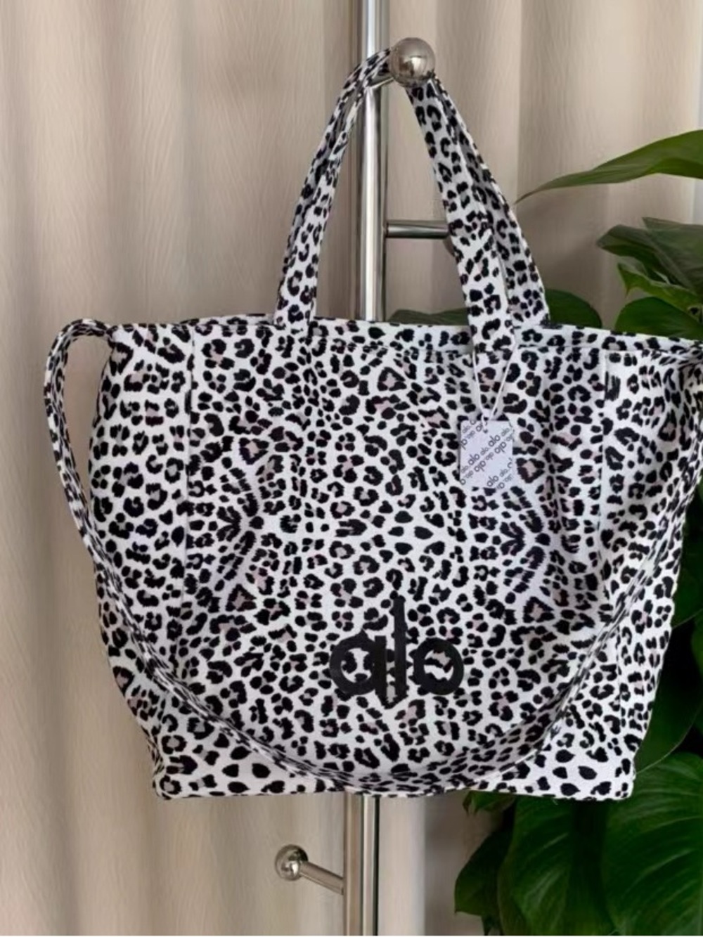 ALO Yoga Black & White Leopard Print Canvas Tote